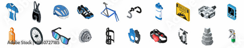 Comprehensive Isometric Collection of Professional Road Cycling Equipment and Essential Biking Accessories
