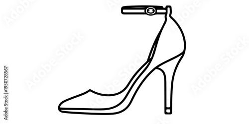 Minimalist Woman High Heel Shoe Line Icon. Elegant Stiletto Pump Vector Illustration. Female Fashion Footwear Outline Sign.