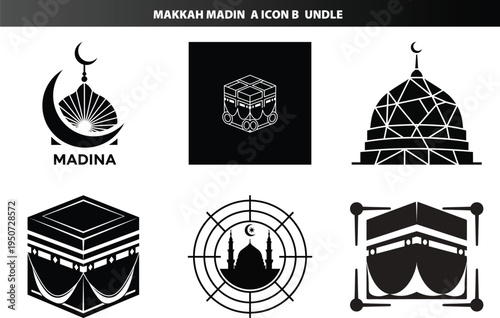 Islamic icon pack kaaba, makkah and madinah mosque vector graphics, holy sites