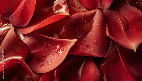 Wet Red Rose Petals Floating in Water