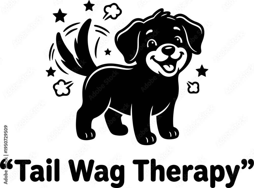 Obraz premium Smiling happy dog wagging tail with stars around playful cheerful expression tail wag therapy vector art