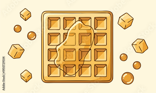  Flat Waffle Icon with Butter and Syrup for International Waffle Day