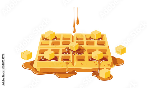 Golden Waffle with Butter Minimal Flat Vector Illustration