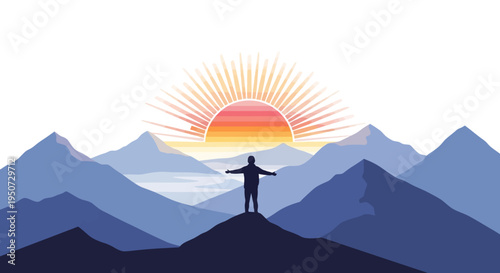 Man standing on mountain peak at sunrise