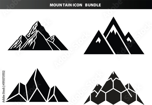 Set of abstract mountain peak icons in black and white
