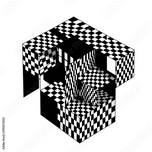 Black and white 3D cube optical illusion.