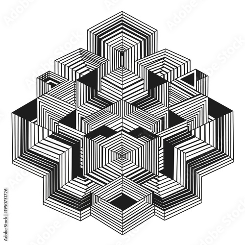 Black and white geometric hexagon pattern.