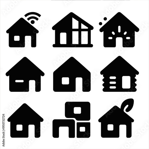 Icons of modern and traditional house designs in minimalist style