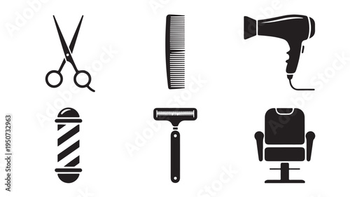 Barber Shop Icons Set Hair Salon Tools Scissors Comb Razor Chair Vector Collection