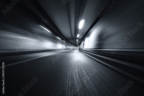 Abstract Motion Blur in a Dark Tunnel with Streaking Lights.