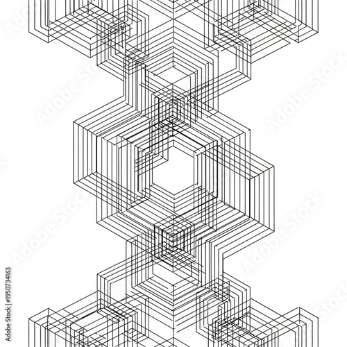 Geometric shapes in black lines.