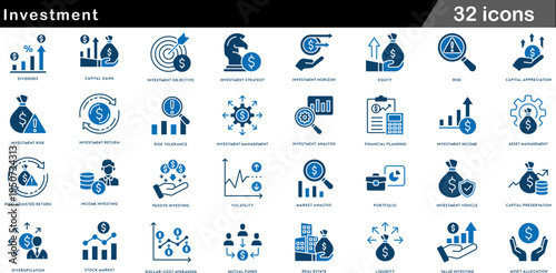 32 Investment Icons Two Tone Financial Set for Banking and Wealth Management