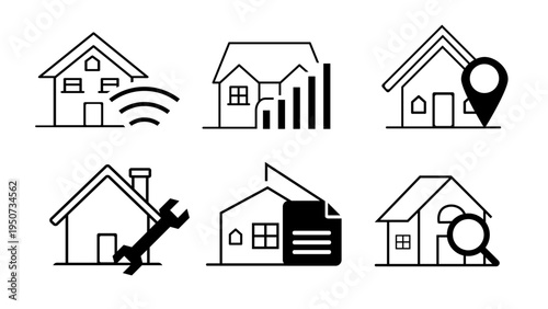 Real estate house icons set property search repair smart home investment concept