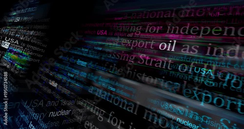 Iran Israel USA war conflict. Headline news titles international media abstract concept  loop. Seamless and looped 3d animation.