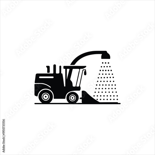 Black Silhouette of a Forage Harvester Machine on White Background Keywords: forage harvester, agriculture, farming