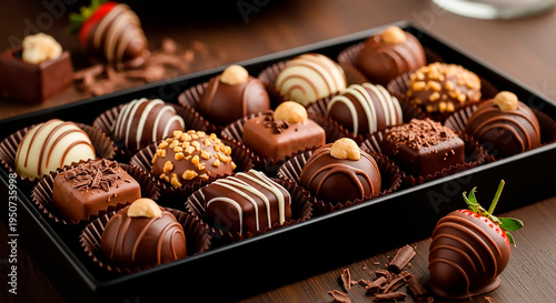 Wallpaper Mural Assorted Chocolate Truffles in Gift Box with Strawberry – Gourmet Sweets Torontodigital.ca