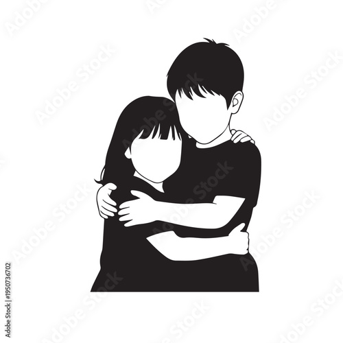 Silhouette of a boy embracing a girl, showing sibling affection