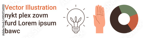 Business planning, education, teamwork, innovation, creativity, data visualization. Lightbulb, hand pie chart with text. Innovation and education concepts for analysis and planning