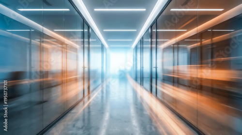 Wallpaper Mural Modern office corridor with glass walls and motion blur effect representing fast business growth Torontodigital.ca