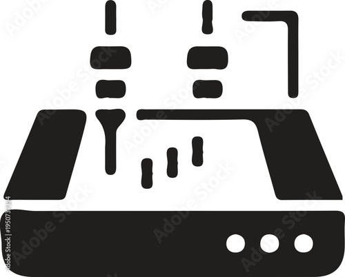 Black and white line art icon of a 3D printer, technology symbol, 3d Printer