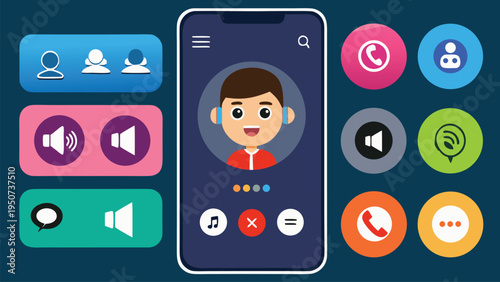 Smartphone Call Interface UI Mockup Set, Modern Mobile Phone Calling Screen Vector Template