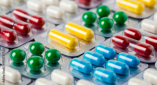 Wallpaper Mural Colorful Capsules in Blister Packs – Pharmaceutical Medicine Background Torontodigital.ca