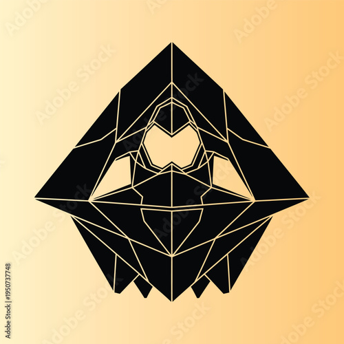 Abstract geometric shape, low poly style, black outline, line art