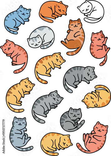 Cute Pixel Art Cats Playing and Sleeping in Various Colors and Poses