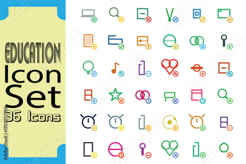 Colorful Set Of Thirty Six Education Related Icons For Digital Design And Presentation Use