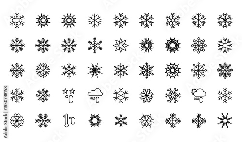 Snowflake thin line icons vector set pixel perfect winter frost crystal symbols