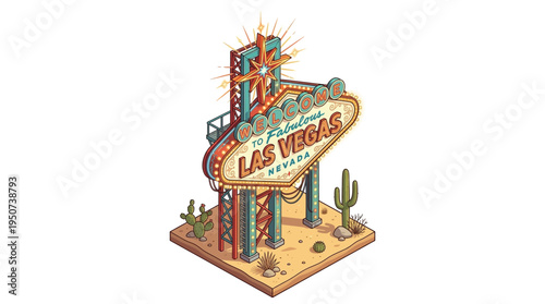 Iconic Retro Las Vegas Welcome Signage Illustration