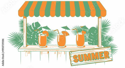 Vector illustration of summer drink stand with 3 cocktails