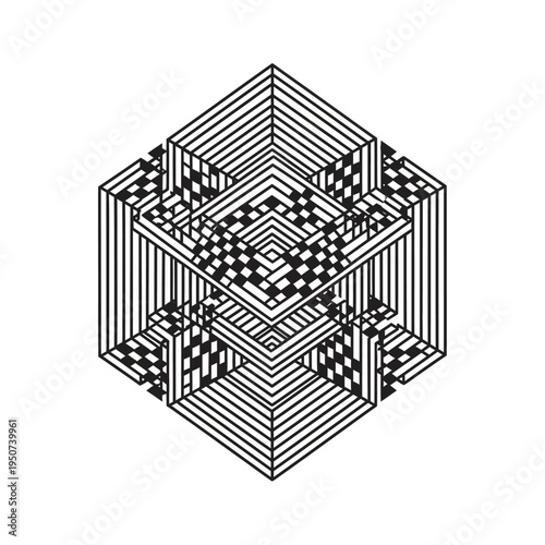 Geometric 3D cube optical illusion.