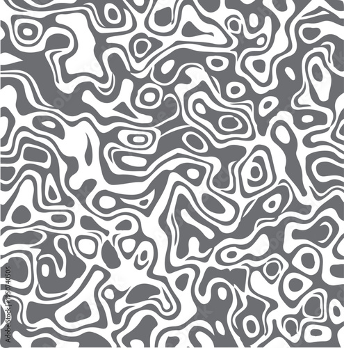 Abstract liquid swirl pattern with flowing organic shapes in shades of dark gray and bright white