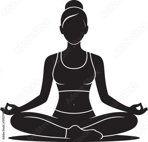 Meditation and yoga woman silhouette for wellness app ui, minimalist vector icon