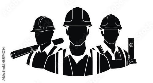Set of 3 construction worker icons vector