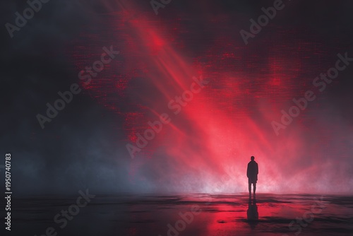 Silhouette of a Person Standing in Front of a Digital World Map