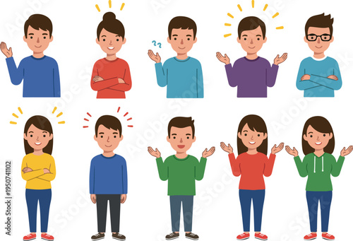 Diverse People Characters Expressing Emotions Flat Design Icons