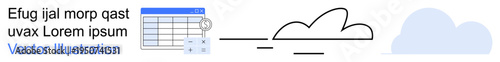 Cloud computing, data synchronization, storage solutions, analytics, digital workflow, database management. A spreadsheet linked with an abstract cloud icon. Cloud computing and data synchronization