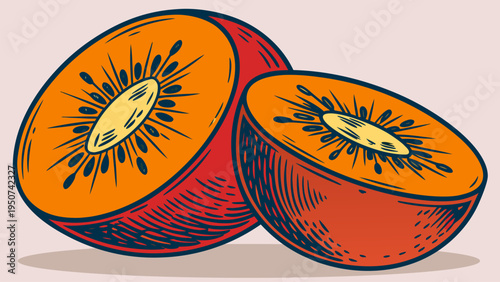 Fresh kiwi fruit vector with whole and sliced halves showing seeds texture. Healthy organic fruit illustration perfect for smoothie menus, nutrition branding, grocery design, and natural food market