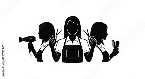 Set of 3 black silhouettes hairstylist icons vector