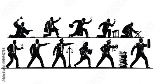 Set of 12 business people silhouettes vector