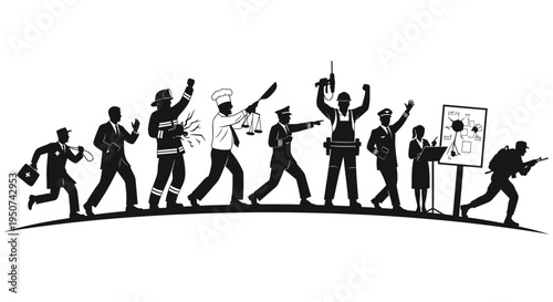 Set of 9 protester silhouettes vector
