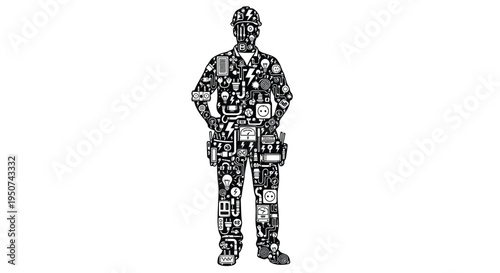 Collage illustration of a man made from various icons and symbols vector