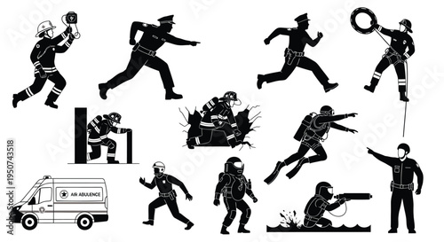 Set of 10 black silhouette action icons vector