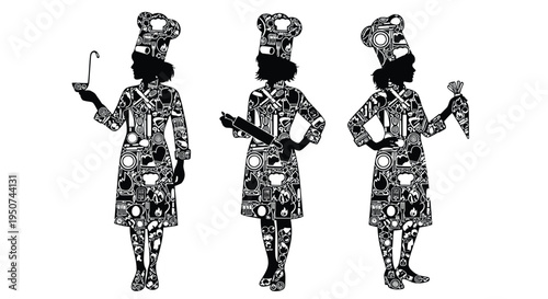 Set of 3 chef illustrations vector