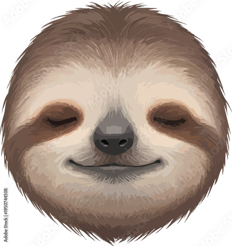 Peaceful Sloth Face Peaceful Expression Calm Eyes Gentle Smile Vector Art