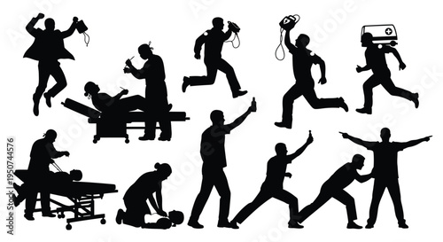 Set of 12 people yoga fitness silhouettes vector