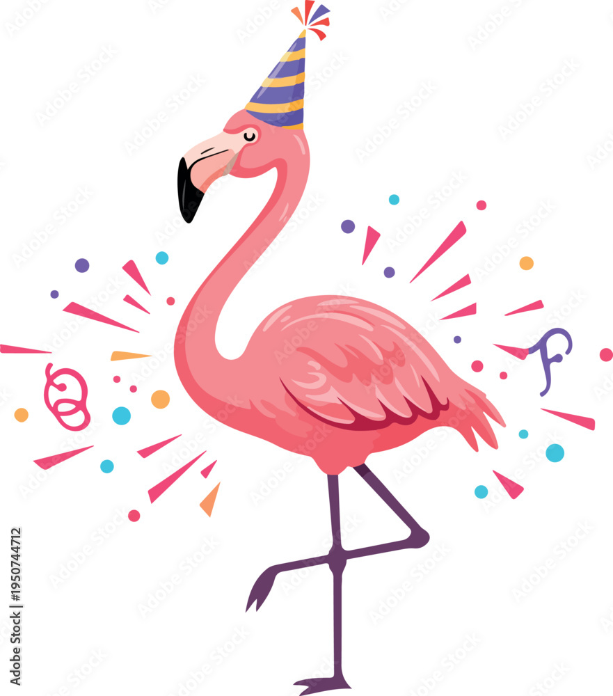 Obraz premium Pink Flamingo Birthday Party Celebration Icon Flat Vector