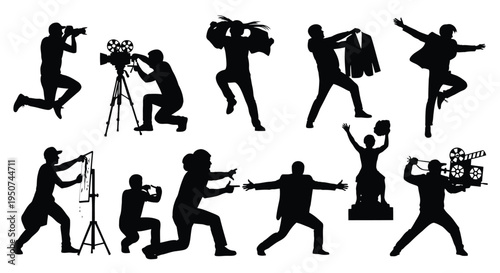 Set of 10 film crew silhouettes vector